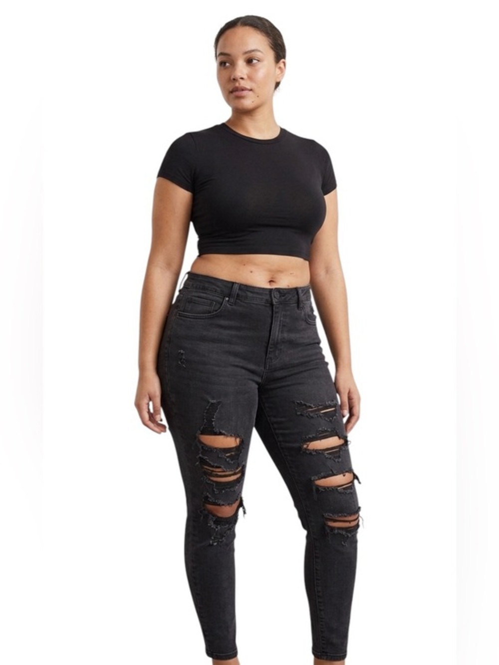 American Eagle black destroyed next level stretch skinny jeans. Size 8.
